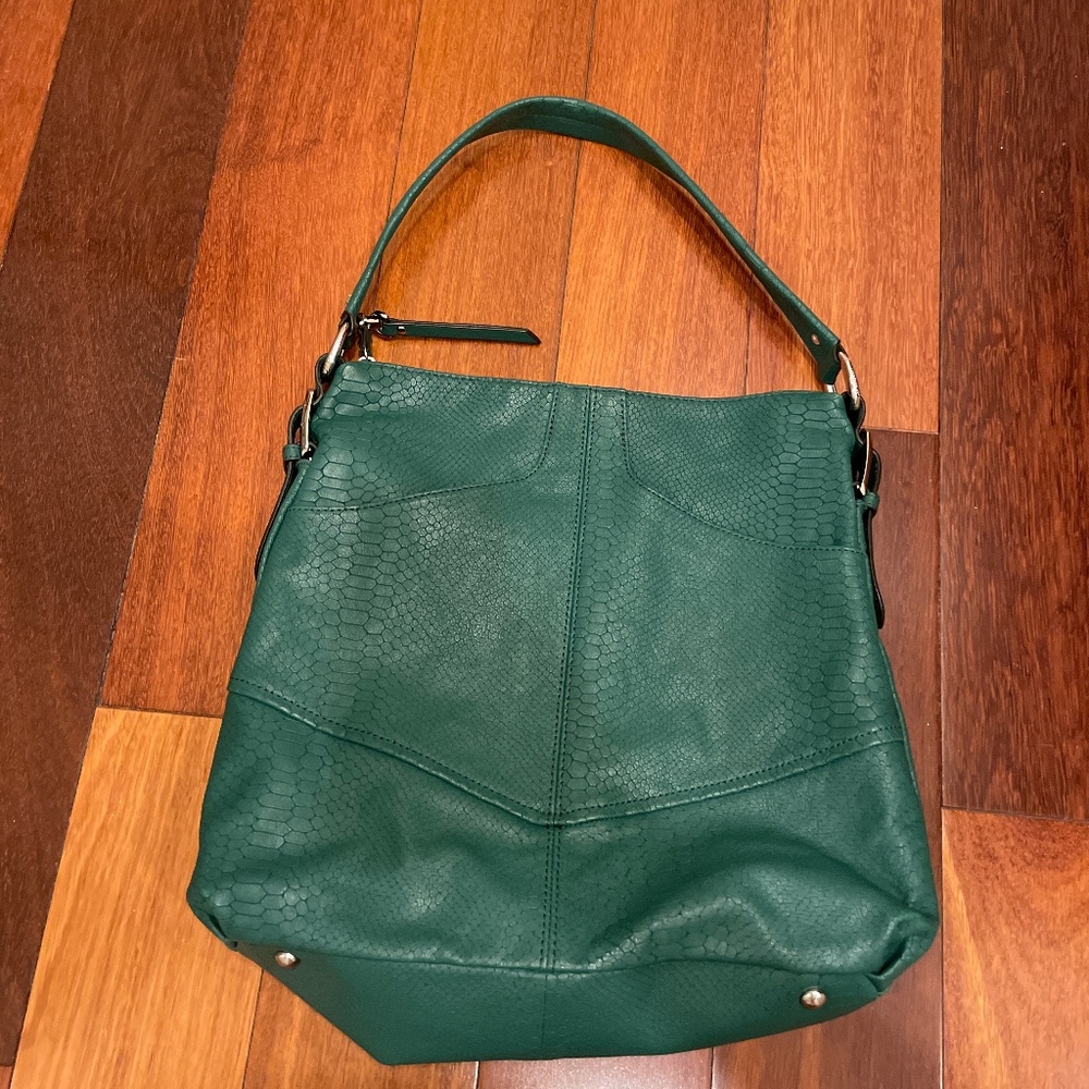 Gorgeous Emerald Green Leather Snakeskin Pattern Bag